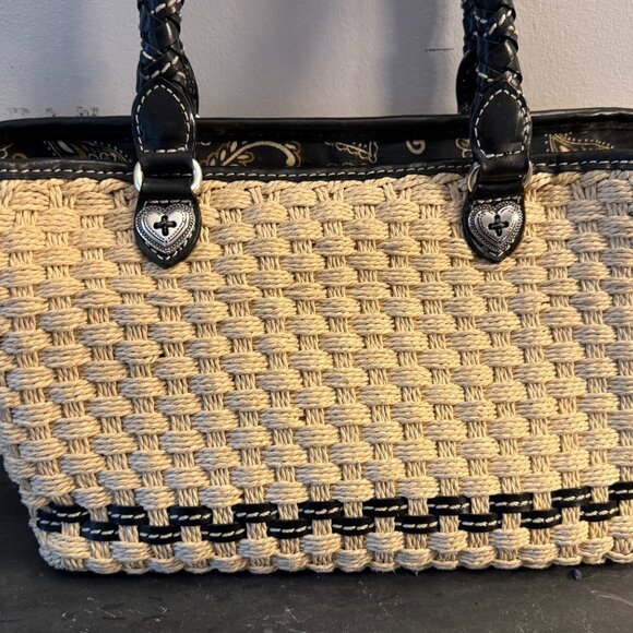 Brighton natural woven bag with black leather twisted handles. - Picture 13 of 15